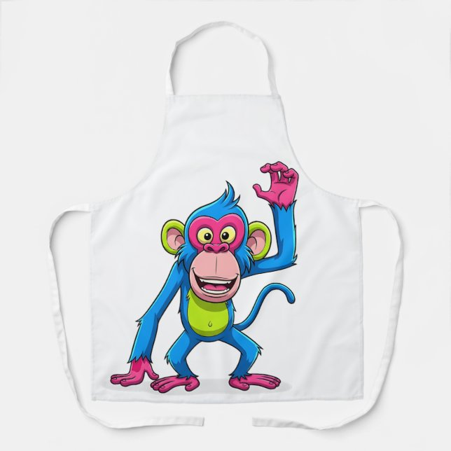 Tablier Singe de dessin animé rose souriant mascotte (Recto)