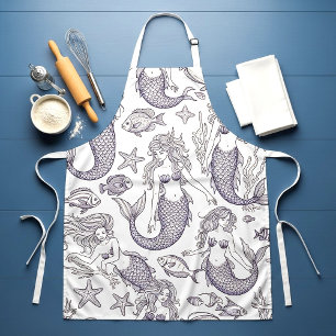 Tablier Sirène Bleue Vintage & Motif de Vie Marine