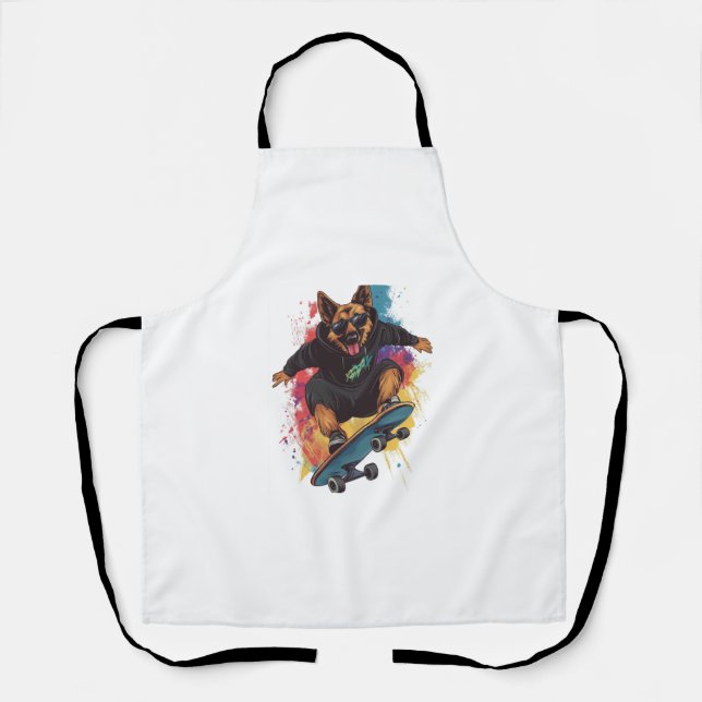 Tablier Skater Shepherd � Chien de skateboard cool (Recto)