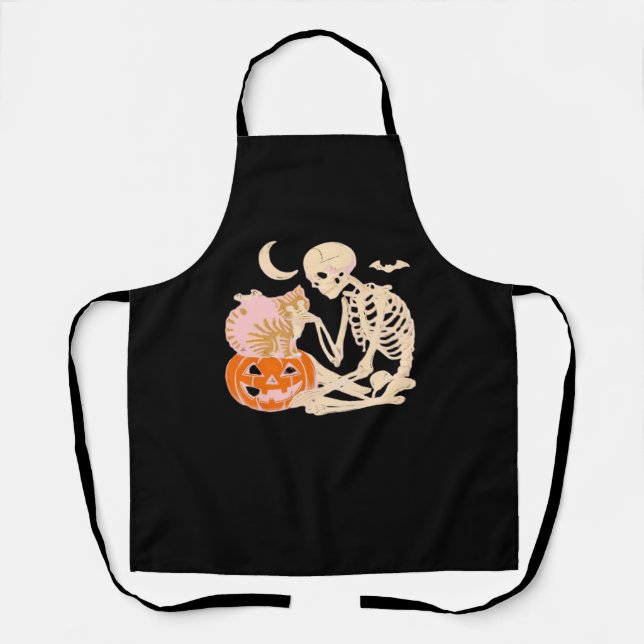 Tablier Skeleton Accrocher chat Halloween Amoureux des cha (Recto)