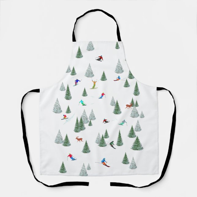 Tablier Skiers Downhill Skiing Illustration  (Recto)