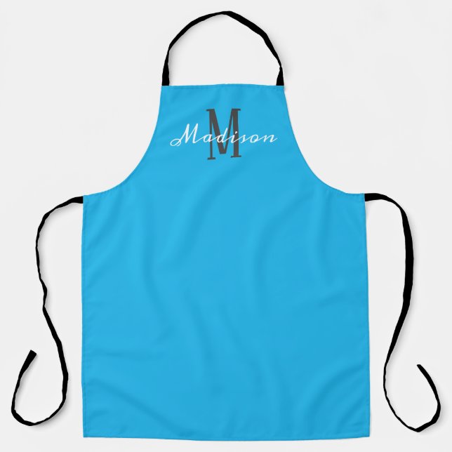 Tablier Sky Blue Monogramme Script Cuisine personnalisée (Recto)