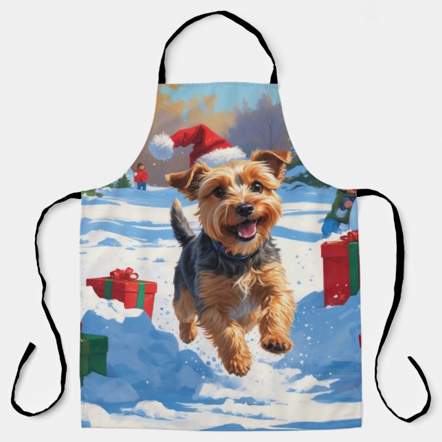 Tablier Skye Terrier courant dans la neige avec un chapeau (Recto)