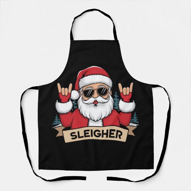 Tablier Sleigher de Noël Père Noël Rock Rocker de Noël (Recto)