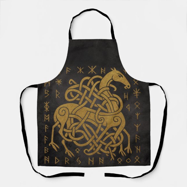 Tablier Sleipnir, Cheval doré norrois avec symbole de rune (Recto)