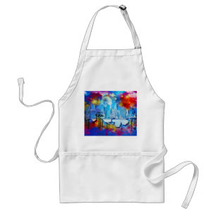 Tablier SlipperyJoe NYC graffiti lune entourée de tourbill