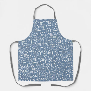 Tablier Smokey Blue avec des notes de musique blanches dan