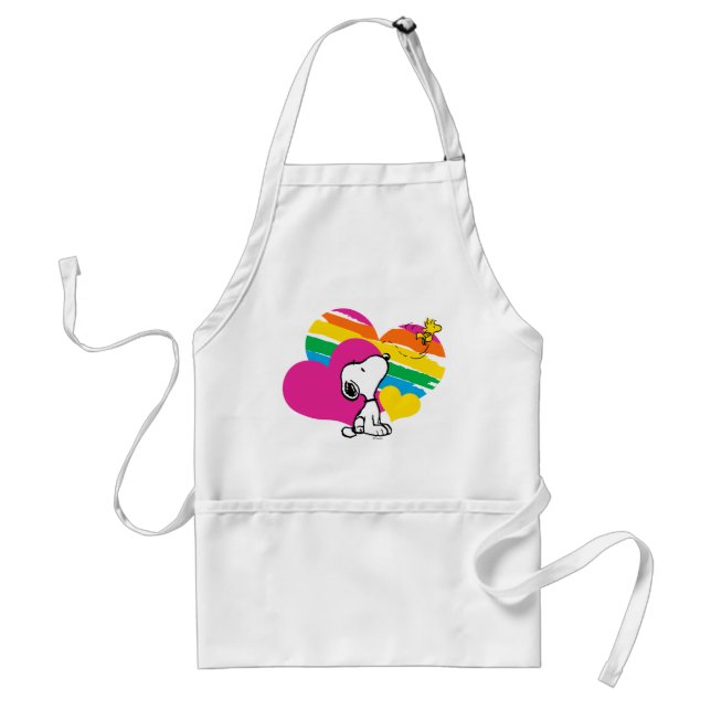 Tablier Snoopy et Woodstock | Coeurs arc-en-ciel (Devant)