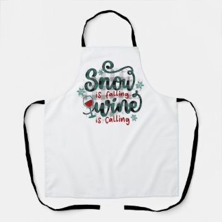 Tablier Snow is Falling Wine is Calling Christmas Apron