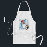 TABLIER SNOWMAN AND PENGUIN'S WINTER SERENADE<br><div class="desc">Whimsical, colorful original pastel painting in blue white red colors, snowman and penguin playing violin in winter snow with red flowers, flourishes.by Bulgan Lumini (c)</div>