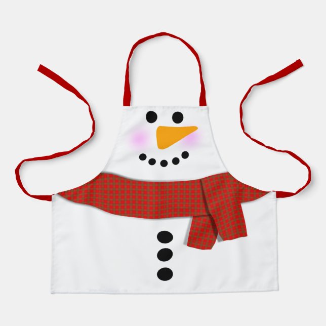 Tablier Snowman Avec Écharpe Rouge Noël (Recto)