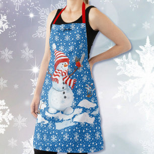 Tablier Snowman souriant Personnaliser Nom Cadeau de Noël