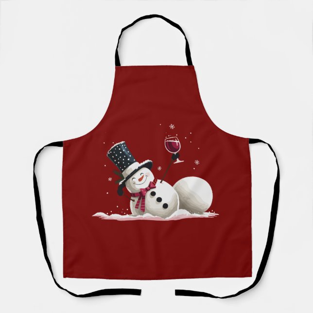 Tablier Snowman With Wine Christmas Gift Xmas Holiday  (Recto)