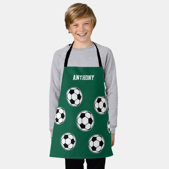 Tablier Soccer Green Personalised Kids Back to School (Porté)