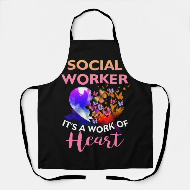 Tablier Social Worker Work of Heart Flower Butterfly Socia (Recto)