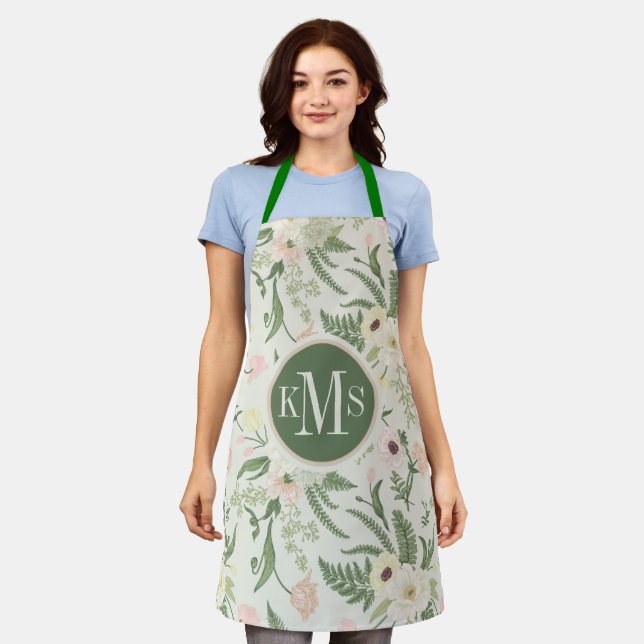 Tablier Soft Mint Green Garden Motif (Porté)