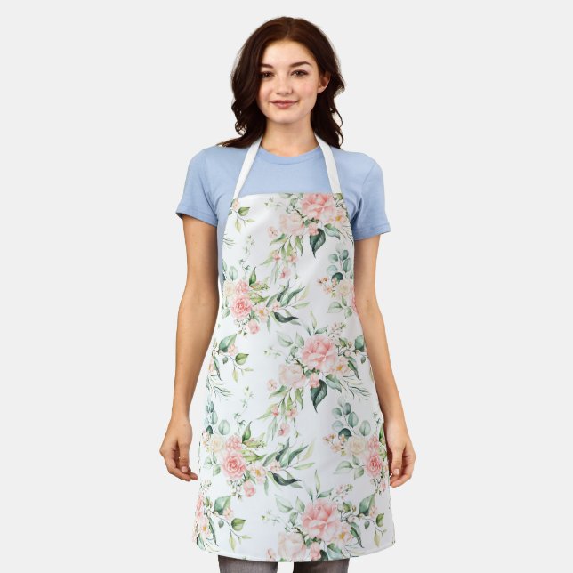 Tablier Soft Pastel Rose Rose Flower Motif (Porté)