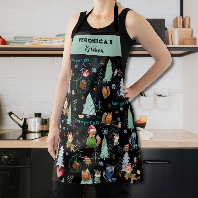 Tablier Soirée de Noël mignonne et douce (Cute Ugly Sweater Christmas Party Apron)