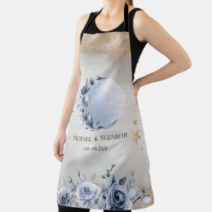 Tablier Soleil d'or céleste, Roses de lune bleue étoiles d
