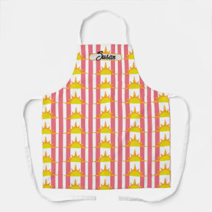 Tablier Soleil jaune orange sur bandes roses