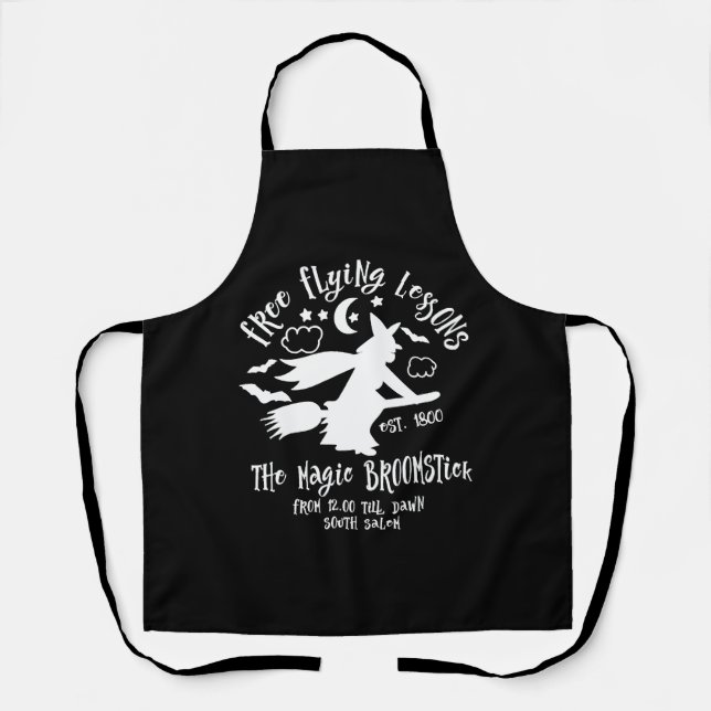 Tablier Sorcière Broom Broomstick Leçons de vol Halloween (Recto)