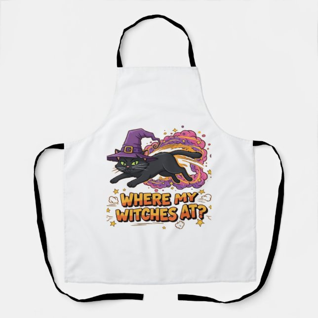 Tablier sorcière chat noir T-shirt classique (Recto)