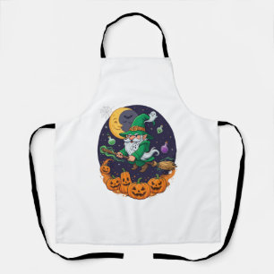 Tablier Sorcière d'Halloween Gnome Balai Citrouilles Lune