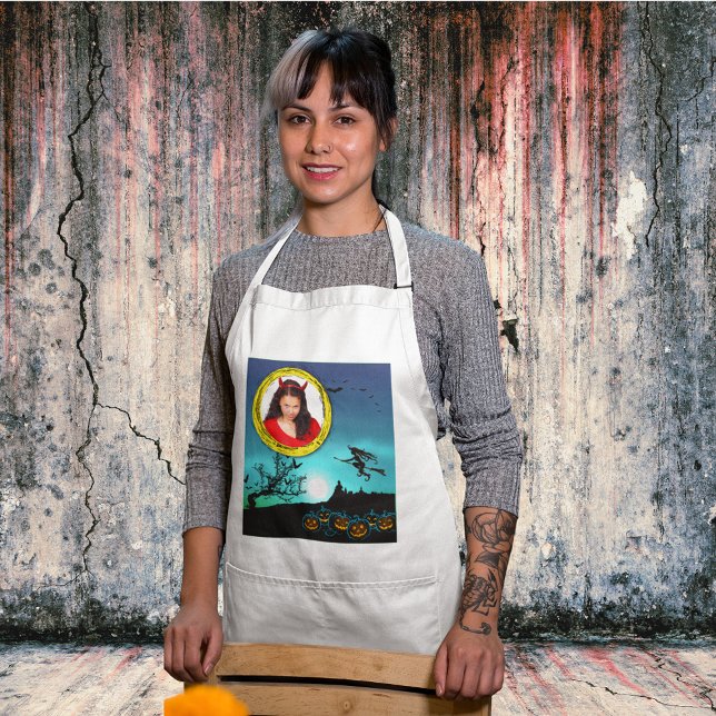 Tablier Sorcière d'Halloween, Jack o'Lanterns, Cadre photo (Halloween Witch, Jack o' Lanterns, Photo Frame Adult Apron)