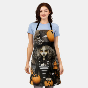 Tablier sorcière d'Halloween visage blanc effrayant
