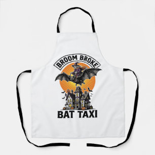 Tablier Sorcière drôle Halloween Balai Cassé Chauve-souris
