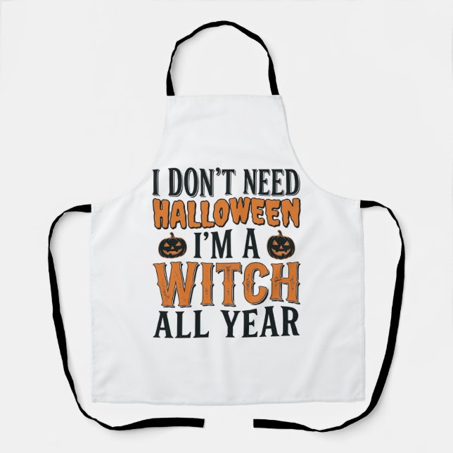Tablier Sorcière drôle toute l'année Typographie Halloween (Recto)
