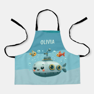 Tablier Sous-marin mignon souriant avec poissons et bulles