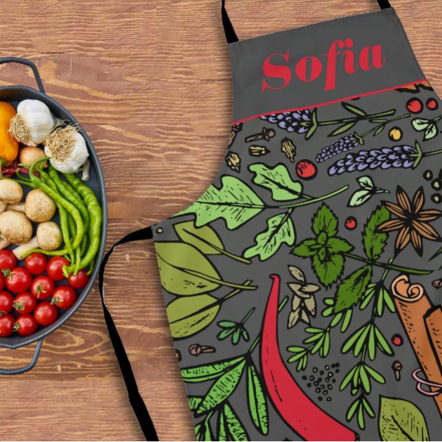 Tablier Spices motif nom personnalisé gris (Créateur téléchargé)