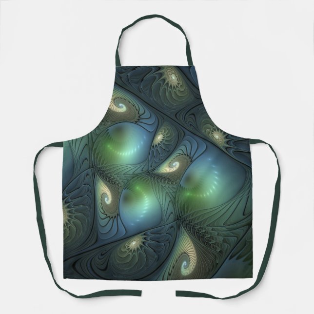Tablier Spirales Turquoise Beige Vert Abstrait Fractal Art (Recto)