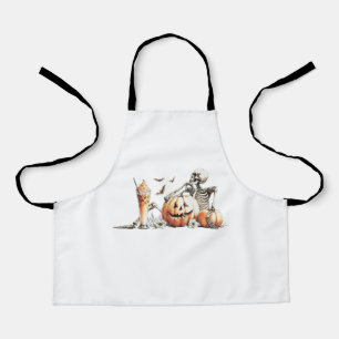 Tablier Squelette avec citrouille et boire. Halloween.