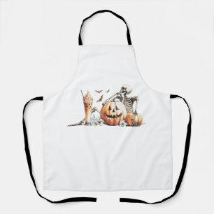 Tablier Squelette avec citrouille et boire. Halloween.