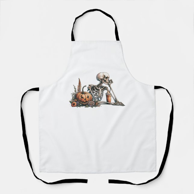 Tablier Squelette avec citrouille et boire. Halloween (Recto)