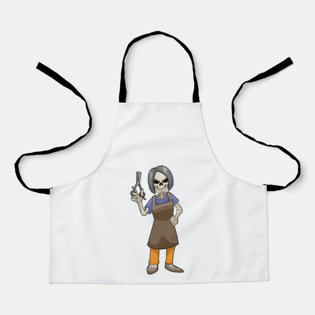 Tablier Squelette comme coiffeur avec ciseaux (Recto)