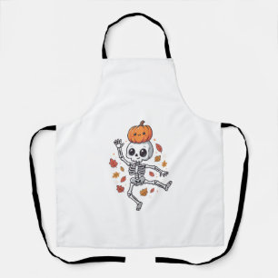 Tablier Squelette dansant Halloween mignon avec tête de ci