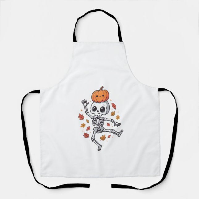 Tablier Squelette dansant Halloween mignon avec tête de ci (Recto)