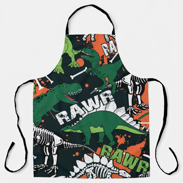 Tablier Squelette de dinosaure. Motif de grunge vintage (Recto)