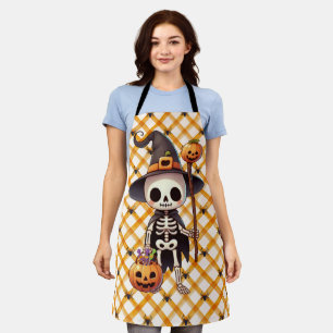 Tablier Squelette d'Halloween blanc mignon