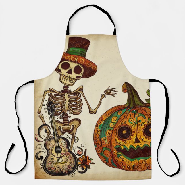 Tablier Squelette vintage/Jour Citrouille des morts (Recto)