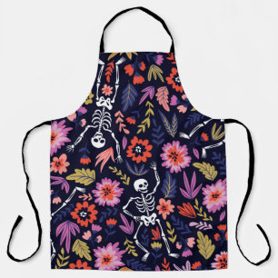 Tablier Squelettes dansants dans le jardin fleuri motif
