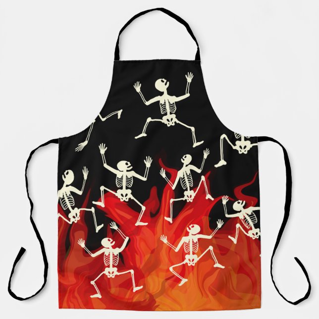 Tablier Squelettes dansants en flammes pour Halloween (Recto)