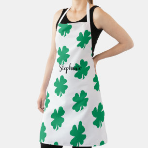 Tablier St Patrick's Day Shamrock feuille verte blanc 2024
