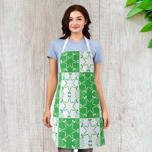 Tablier St Patricks Day Vert Clover Étoile Géométrique (Créateur téléchargé)