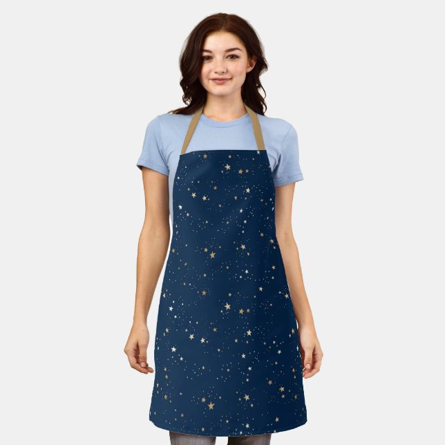 Tablier Star d'or sur le Motif de nuit bleu (Porté)