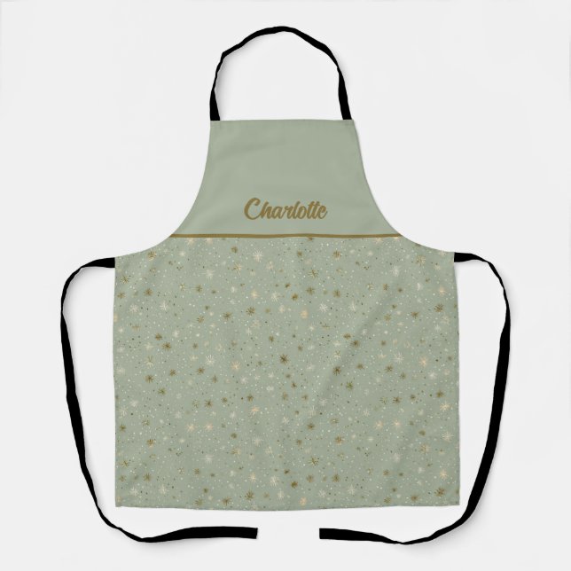 Tablier Starry Sage Green and Gold Winter Pattern (Recto)