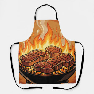 Tablier Steaks grillés flammes BBQ